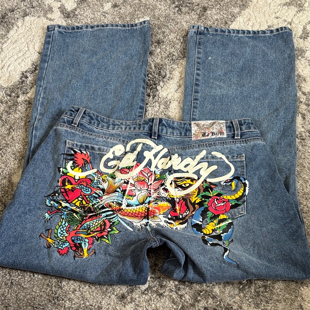 Ed Hardy Blue Straight Leg Jeans waist 32
